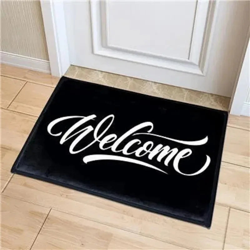 tapis d'entrée moderne noir texte imprimé antidérapant velours 50x30cm 60x40cm 80x50cm