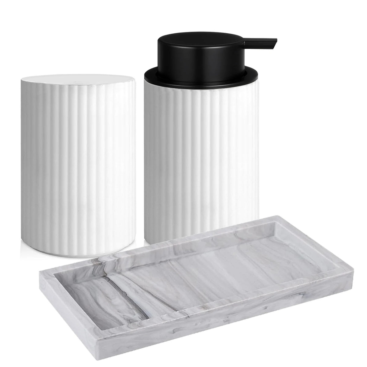 ensemble produits salle bain moderne distributeur savon pot brosse dents pot crème dentifrice noir