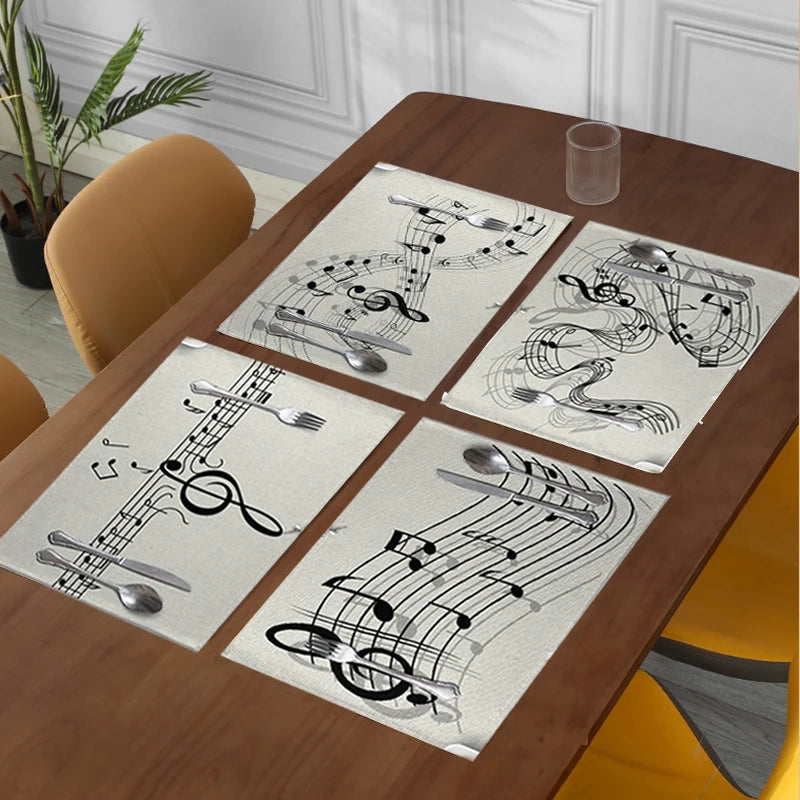 serviettes table moderne notes musicales beige clair tissu lin respectueux environnement