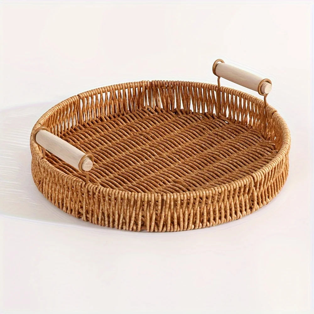 corbeilles rotin tressées naturel rustique bohème poignées bois rangement maison 22cm 24.5cm 27.5cm