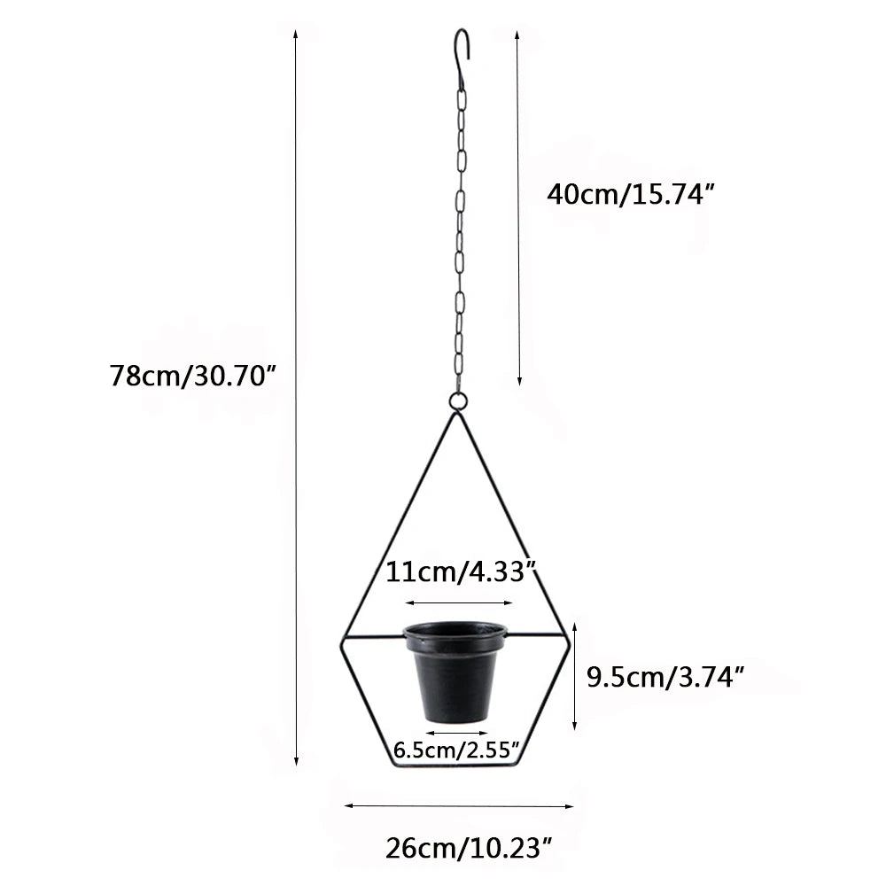 pots suspendus métal noir modernes géométriques hexagonnels chaîne métallique balcon jardin decoration