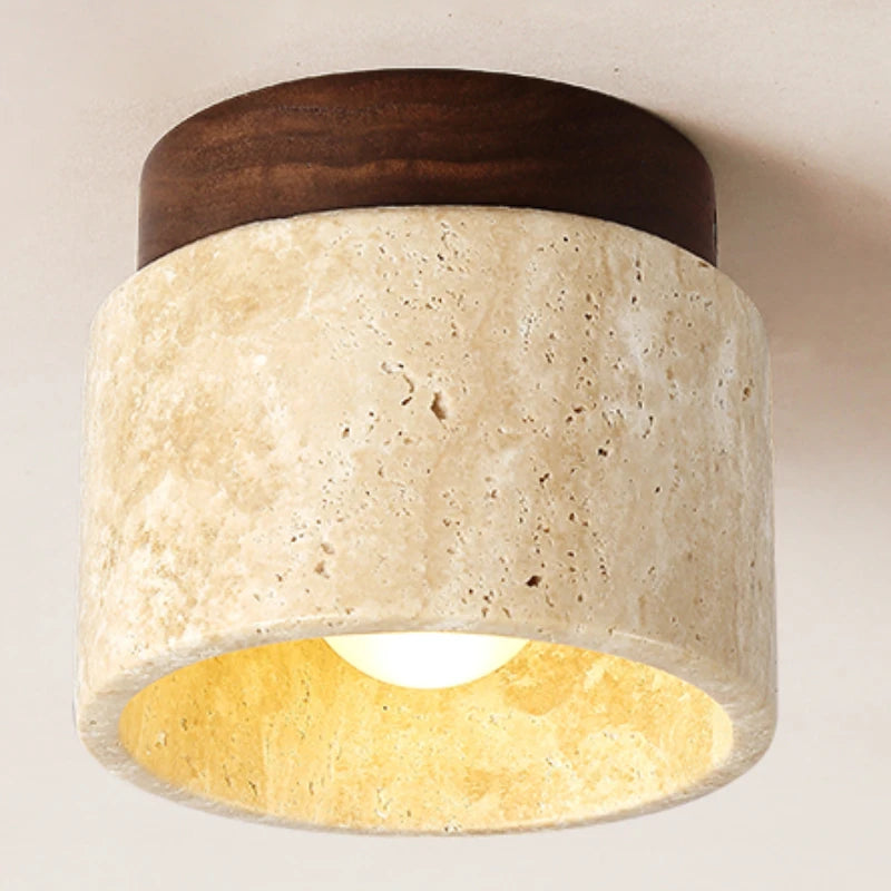 plafonnier moderne pierre bois lumière ronde éclairage intérieur diffuseur hauteur 10cm diamètre 12cm interrupteur