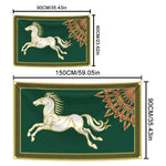 tapisserie artisanale vert foncé cheval galopant feuilles stylisées dorés décoration intérieure traditionnelle