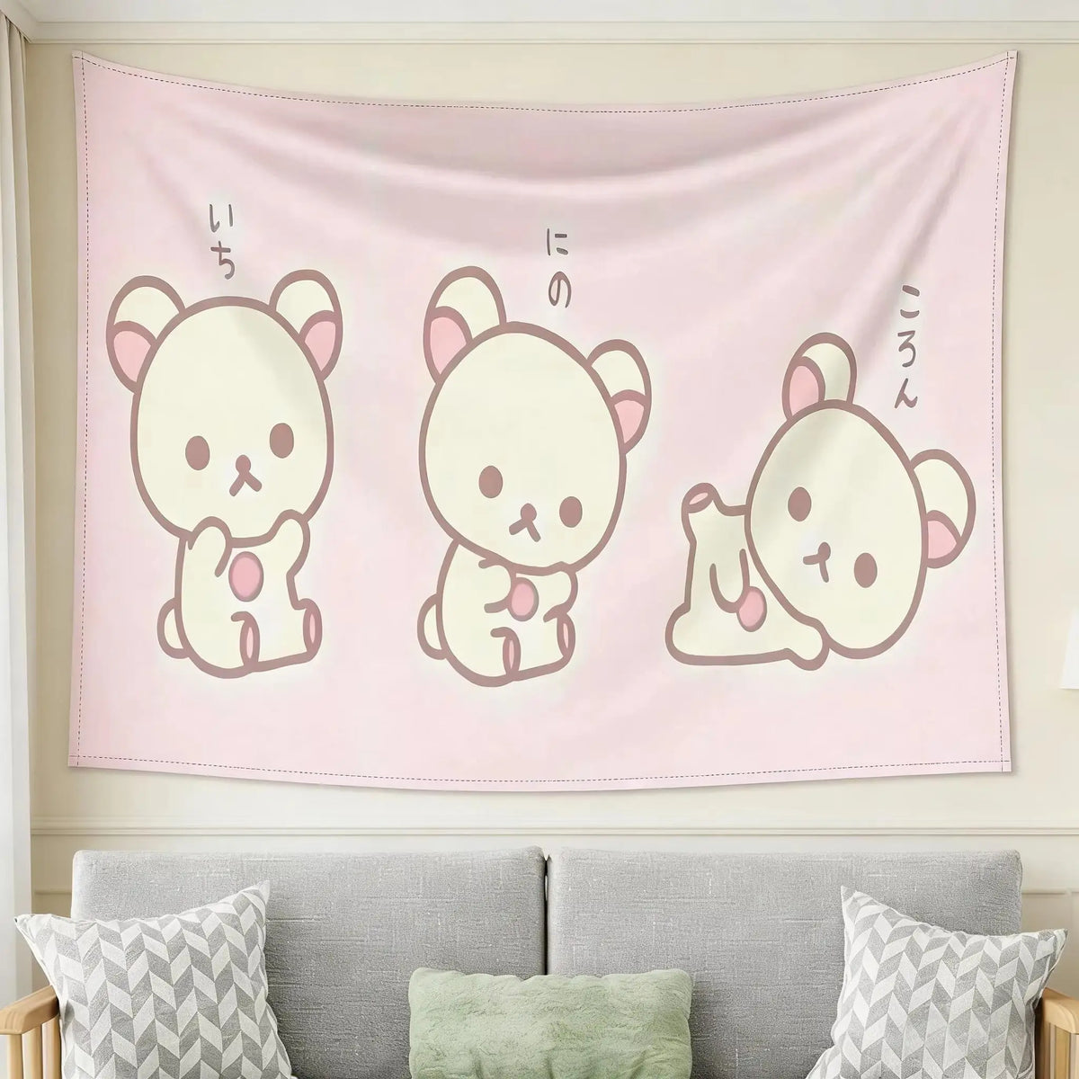 tapisserie cartoon ours mignons rose clair expression différente décoration murale chambre enfant durable machine