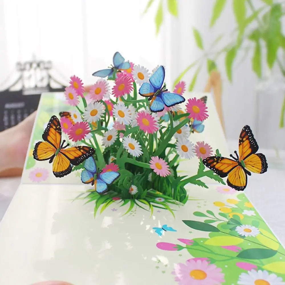 carte vœux pop up 3d fleurs papillons papier coloré artisanale fête mères