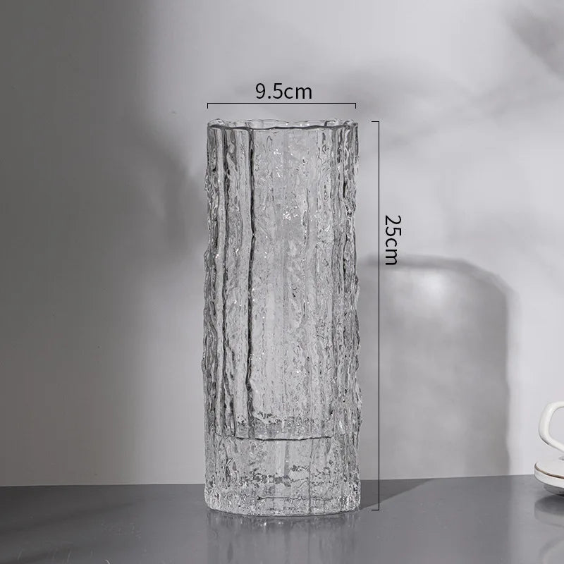 vase verre imitation écorce moderne transparent gris foncé fleurs rosesDecoration intérieure vases translucides