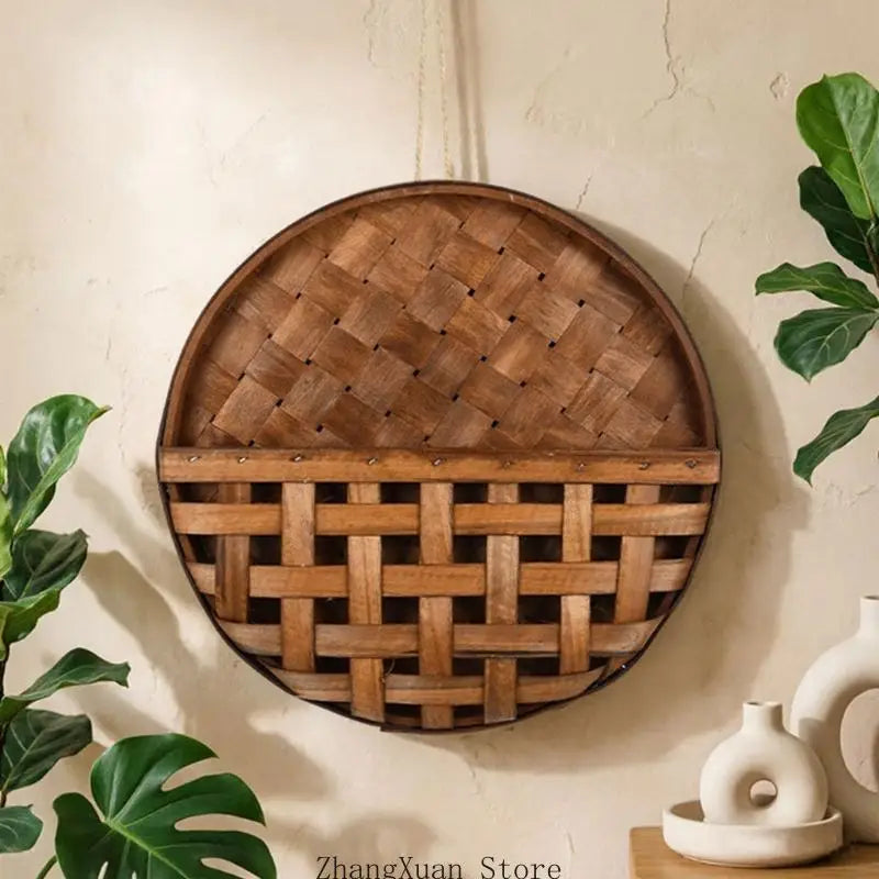panier bois gris marron rustique utilisation multiple empilable tige tissée boucle(chaines) decoration maison bucolique