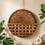 panier bois gris marron rustique utilisation multiple empilable tige tissée boucle(chaines) decoration maison bucolique