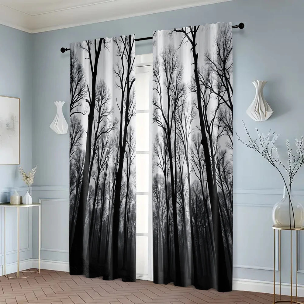 rideau noir forêt moderne polyester 75x166 105x230 130x210 deux pièces