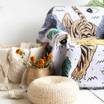 couverture pique nique tigre moderne motif monstera coton gris orange noir vert