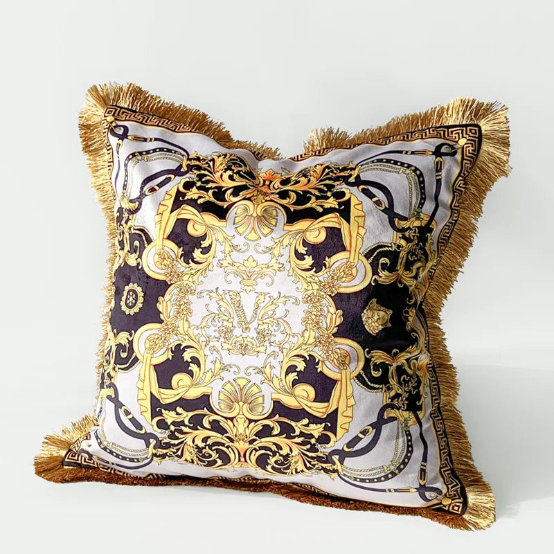 housse coussin carré léopard doré franges velours coton polyester décoration sofa chambre voiture