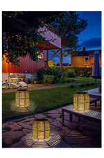 lanterne solaire tressée bambou rustique extérieure décoration jardin balcon ambiance led naturelle