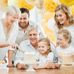 décorations fête papier jaune crème fanions pompons lanternes fleurs joyeuses enfantines