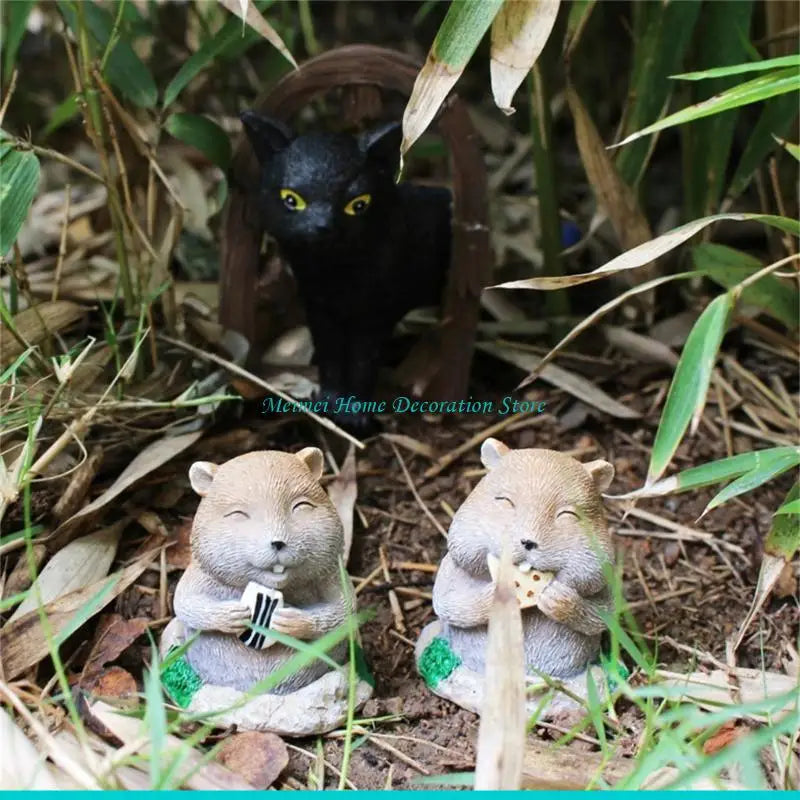 ornement décoration intérieur figurines animaux miniature jardin pierreux résine noire beige marron verte fantaisiste