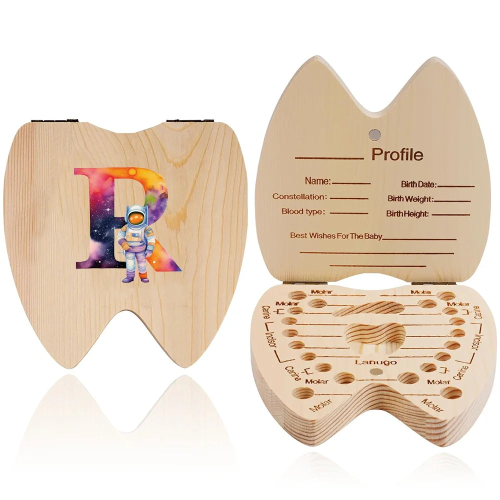 boîte dents bois astronaute carte profil grille tailles bébé