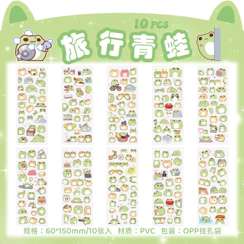 sticker kawaii adhésif dessins animés chats floraux textes scrapbooking transparent rose vert bleu blanc