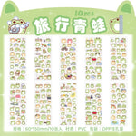 sticker kawaii adhésif dessins animés chats floraux textes scrapbooking transparent rose vert bleu blanc
