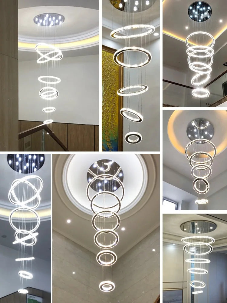lustre moderne blanc cercles concentricques salon chambre pendentif acier inoxydable éclairage intérieur grande piece