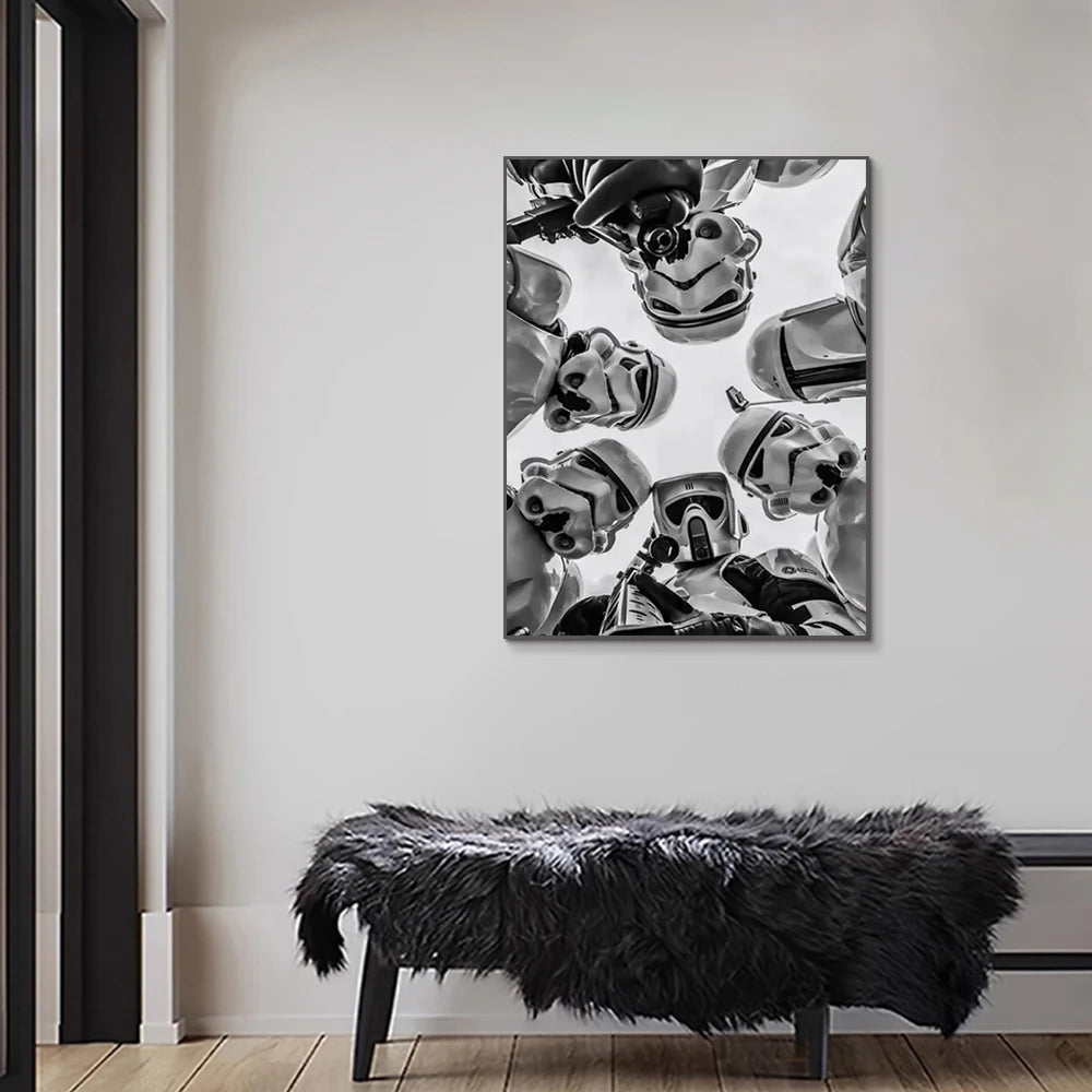 toile d'art moderne stormtrooper noir blanc sans cadre decoration intérieure unique aquarelle 22x45cm