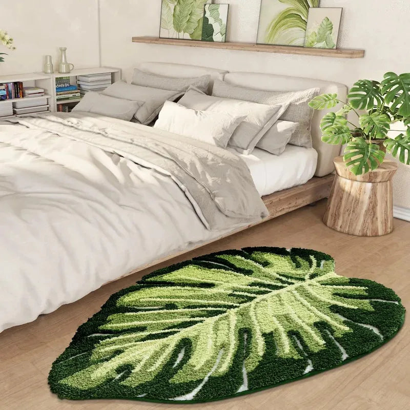 tapis feuille verte antidérapant doux moderne salon chambre coucher durable machine lavable