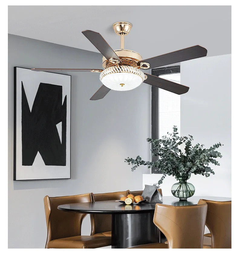ventilateur led moderne or noir 52 pouces télécommande ornements dorés finition brillante minimaliste