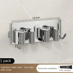 porte balai adhésif acier inoxydable gris métallisé noir moderne salle bain rangement organisateur