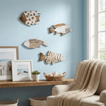 décoration murale poissons bois marin bord mer vieilli abstrait océan nautique étoiles coquillages filets