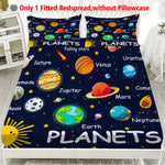 drap plat bleu foncé planètes earth mars coton polyester lit enfant illustratif chambre