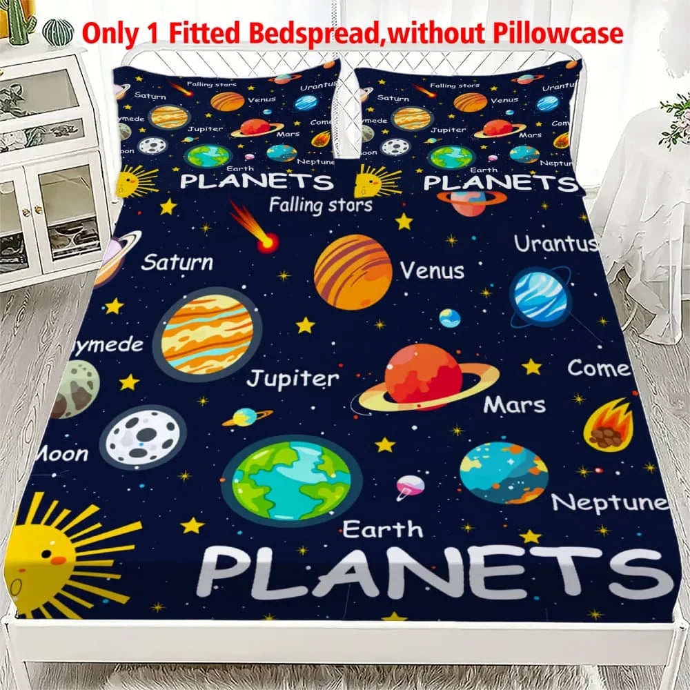 drap plat bleu foncé planètes earth mars coton polyester lit enfant illustratif chambre