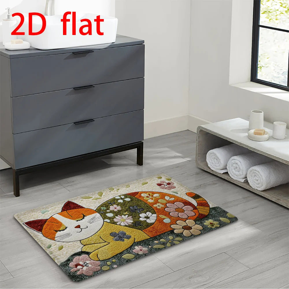 tapis imprimé chats fleurs multicolore moderne antidérapant salon entrée bain prière 60x40cm 80x50cm