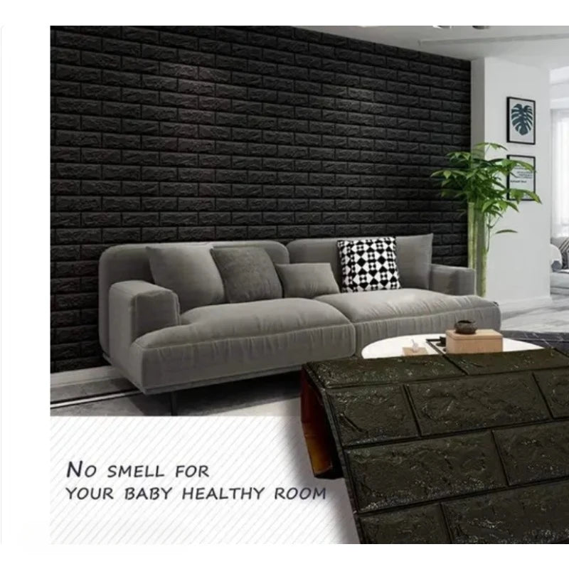autocollant mural 3d brique noir moderne décoration intérieure adhésif imperméable fond noir texture relief