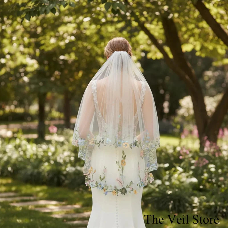 voile mariée deux couches broderie florale blanc clips fixation bord appliqué classique tulle translucide