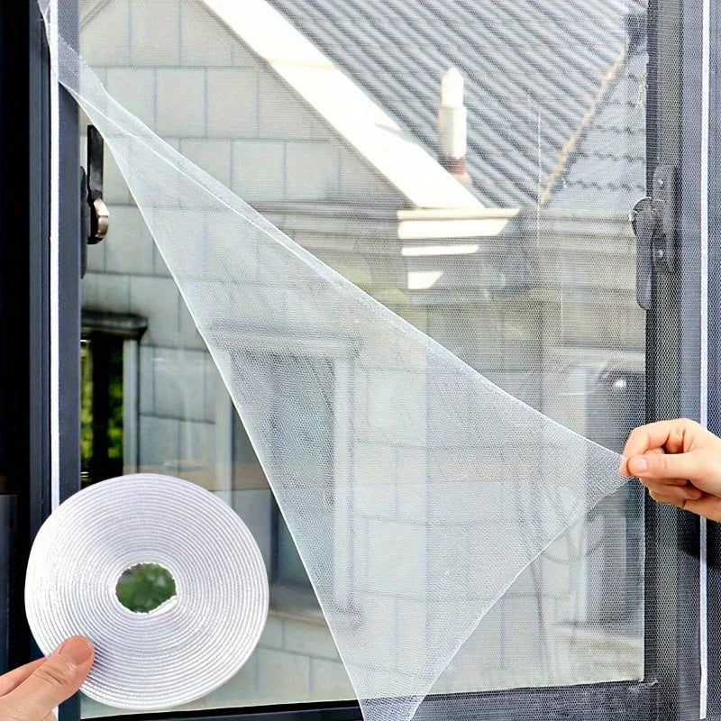 rideau moustiquaire fenetre adhésif double face maille fine blanc moderne minimaliste translucide ciseaux rouleau