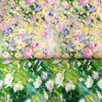 tissu coton imprimé floral motifs marguerites roses peinture huile abstraite digital printing 145cm large