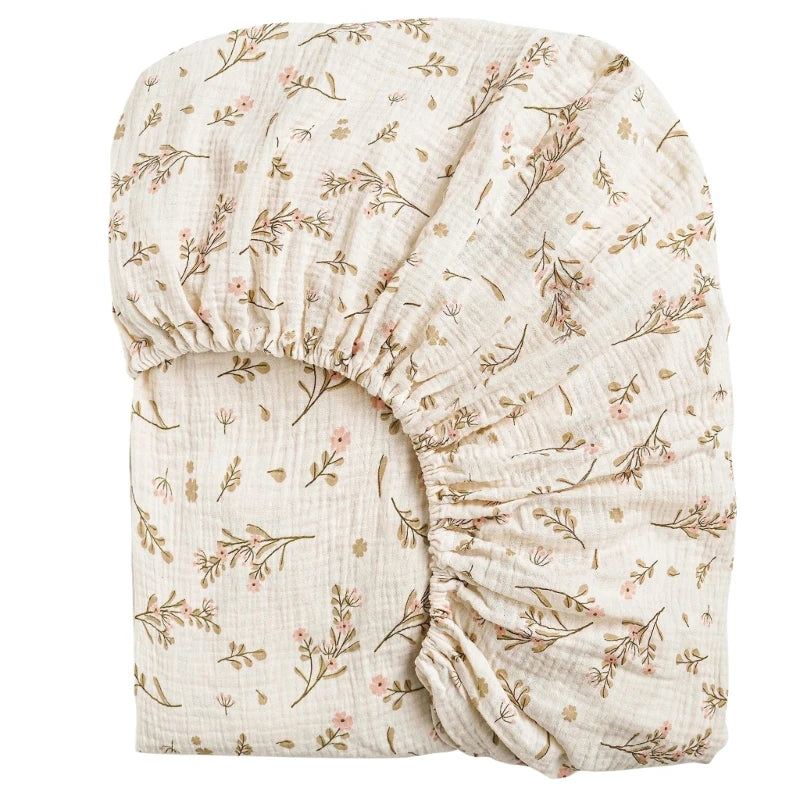 draps lit bébé coton doux imprimés fleurs points rose pâle vert pastel