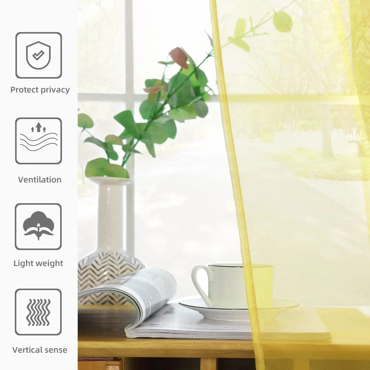 rideau jaune tulle moderne fenêtre translucent épuré poche tringle