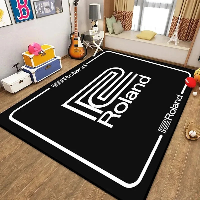 tapis sol batterie musique insonorisé noir blanc orange décoratif moderne studio