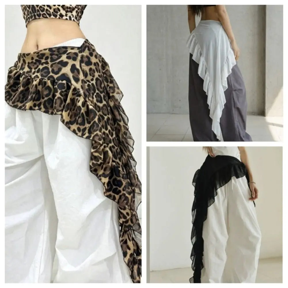 jupe asymétrique volants noir blanc léopard transparente bohème minimaliste liens nouer pantalon ample