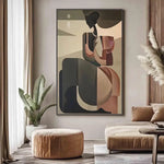 tableau abstrait géométrique moderne minimaliste beige gris rose noir blanc