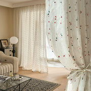 rideau voilage translucide motifs blanc cassé rouge vert noir grande largeur bohème rustique champêtre