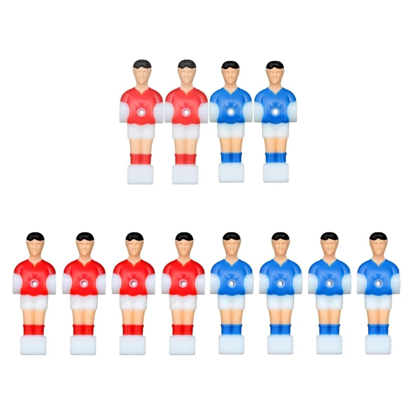 figurines joueurs football table footsball rouge bleu uniforme sport stylisées fixations tronc