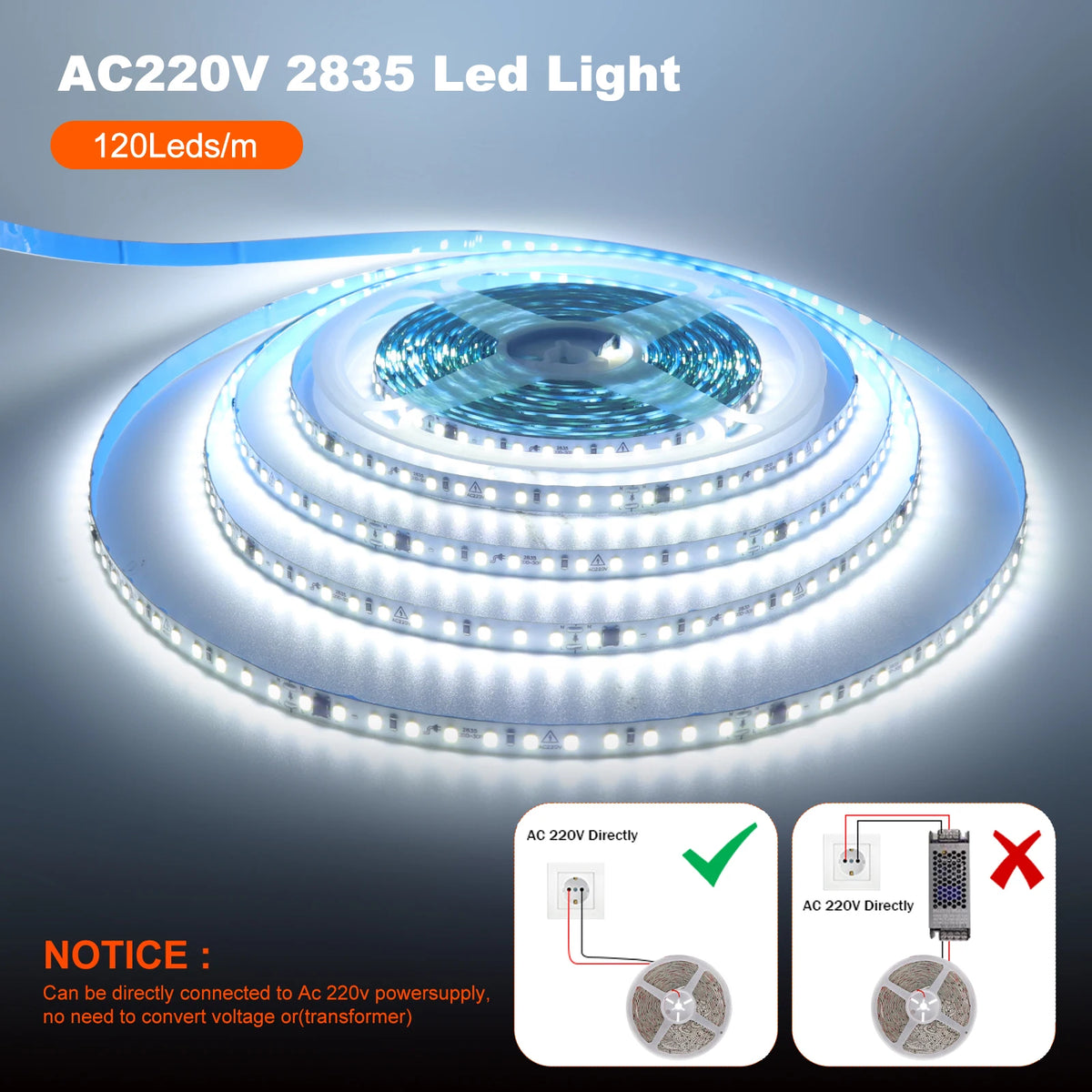 ruban led 120 leds ac 220v 3000k 4000k 6000k blanc naturel moderne adhésif