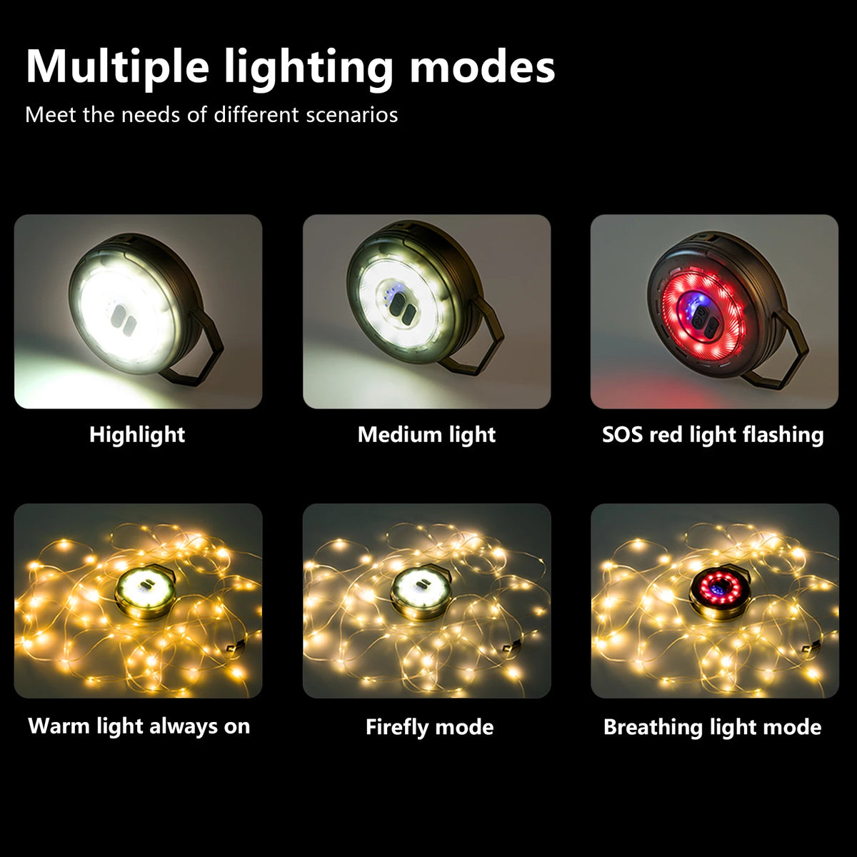 lampe multifonctionnelle rechargeable led noire dorée moderne camping poche usb charge