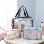 sac toilette transparent rose bleu clair dessins animés moderne enfantin poignée souple flacon lotion