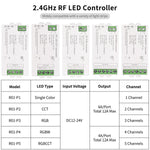 contrôleur led rf télécommande dimmable rgb rgbw cct bande lumineuse 12v 24v sans fil