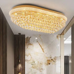 plafonnier crystal doré élégant éclairage moderne salon chambre lumière blanc