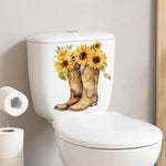Stickers adhésifs décoratifs fleurs bleu vert jaune toilette salle bain amovibles illustrées réaliste