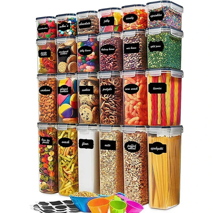 Ensemble de 5 boîtes de rangement alimentaire hermétiques gris foncé sur plan de travail cuisine