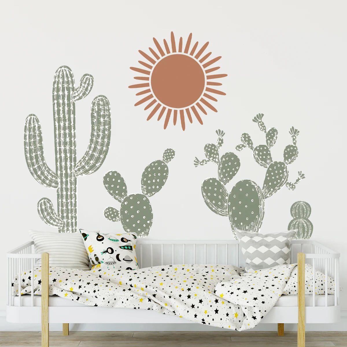 décoration murale stickers cactus bohémiens soleil texturé enfants chambre salon