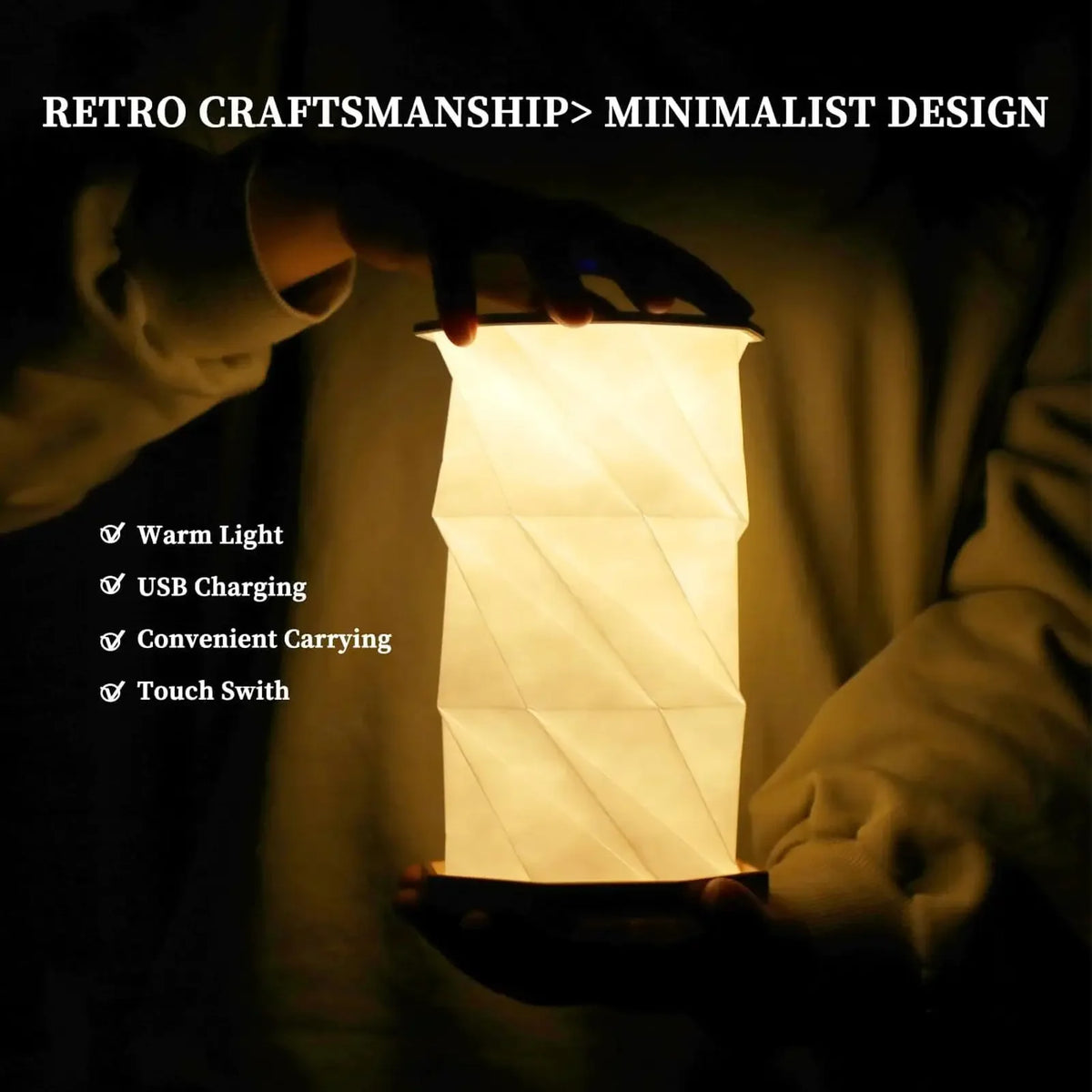lampe pliable rotative blanc origami minimaliste base octogonale veilleuse ambiance recharge usb tactile